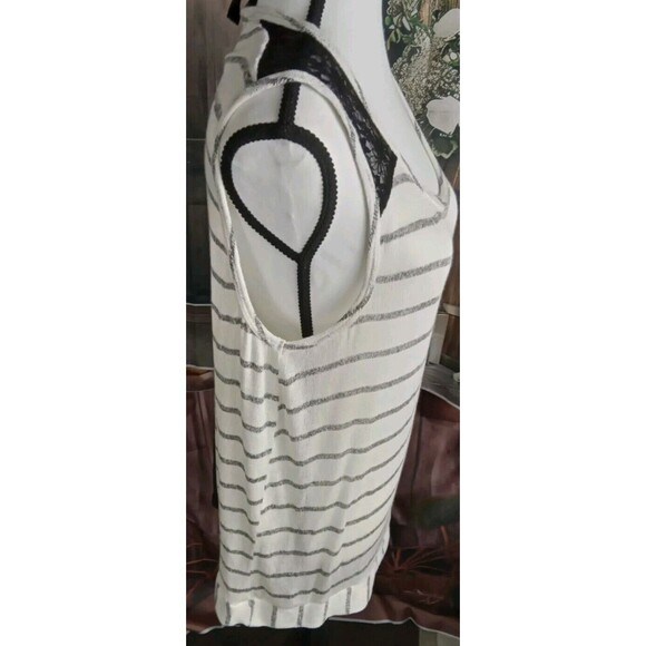 August Silk Blouse Size L Zip Back Lace White/Black NEW - Picture 5 of 13